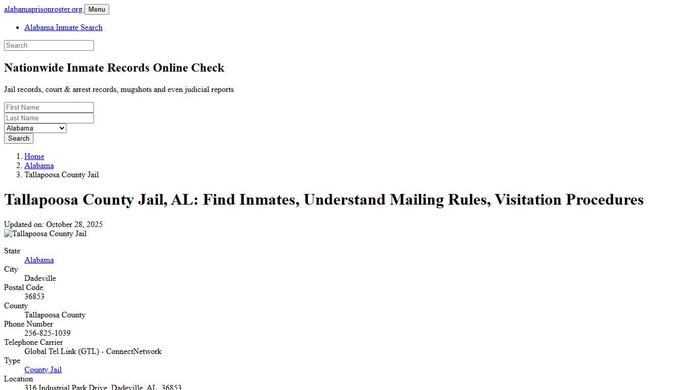 Tallapoosa County Jail, AL: Inmate Search, Mailing and Visitation Rules